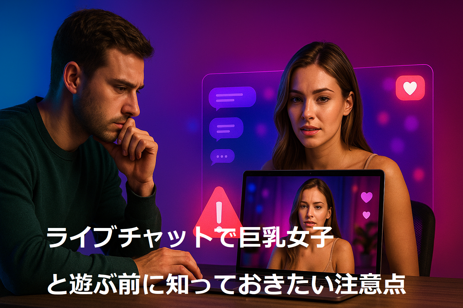 ライブチャットで巨乳女子と遊ぶ前に知っておきたい注意点</h2>
<p>” width=”1536″ height=”1024″ class=”aligncenter size-full wp-image-356″ /></p>
<p>ライブチャットでは、<span class=